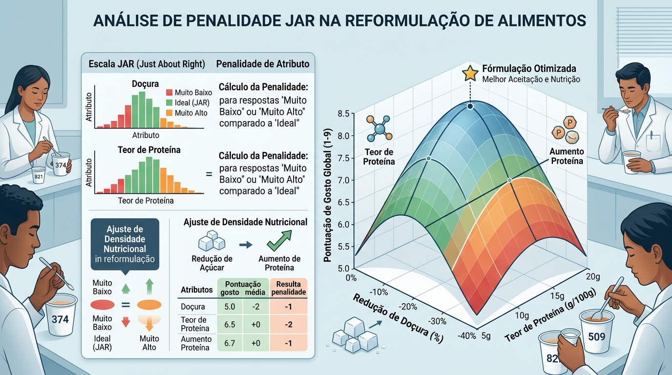 Gráfico explicativo sobre o teste Just About Right aplicado no contexto de análise sensorial e glp-1.